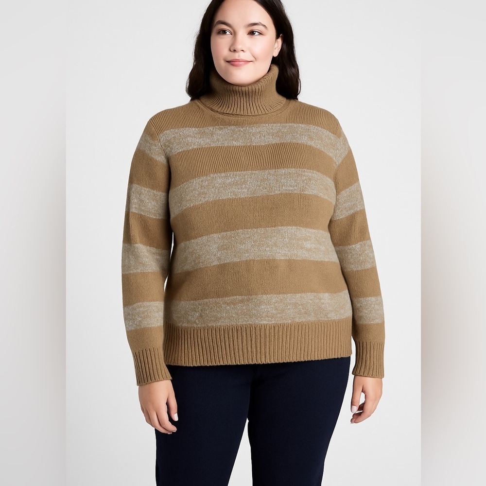 NWOT Eddie Bauer Turtleneck Striped cotton blend Sweater, Tan XL